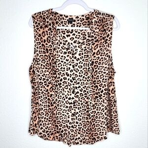 Torrid Leopard Crepe Top Buttons Tie Tan Black 1 1X